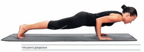 Чатуранга дандасана - поза посоха на четырех опорах.