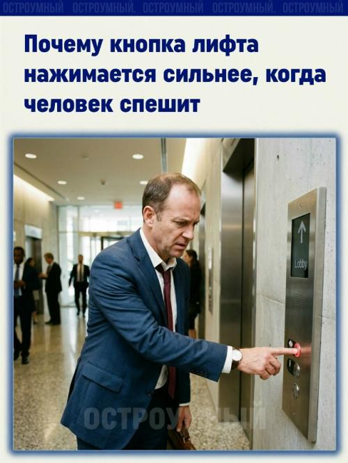 Есть особый момент: человек подбегает к лифту, нажимает кнопку - и сразу понимает, что одного нажатия мало.  