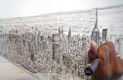 Художник Стивен уилтшир (Stephen Wiltshire), страдающий аутизмом, нарисовал гигантскую пятиметровую панораму Нью-йорка. 01