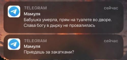 Мама решила совместить сразу две новости: смерть бабушки и вопрос про закатки. 01
